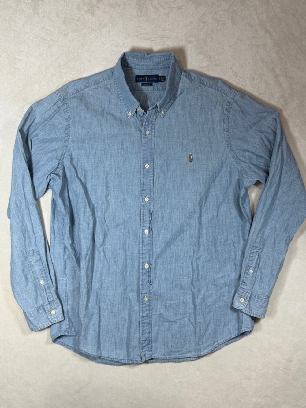Polo Ralph Lauren XL Classic Light Chambray Button-Down Shirt Western EUC